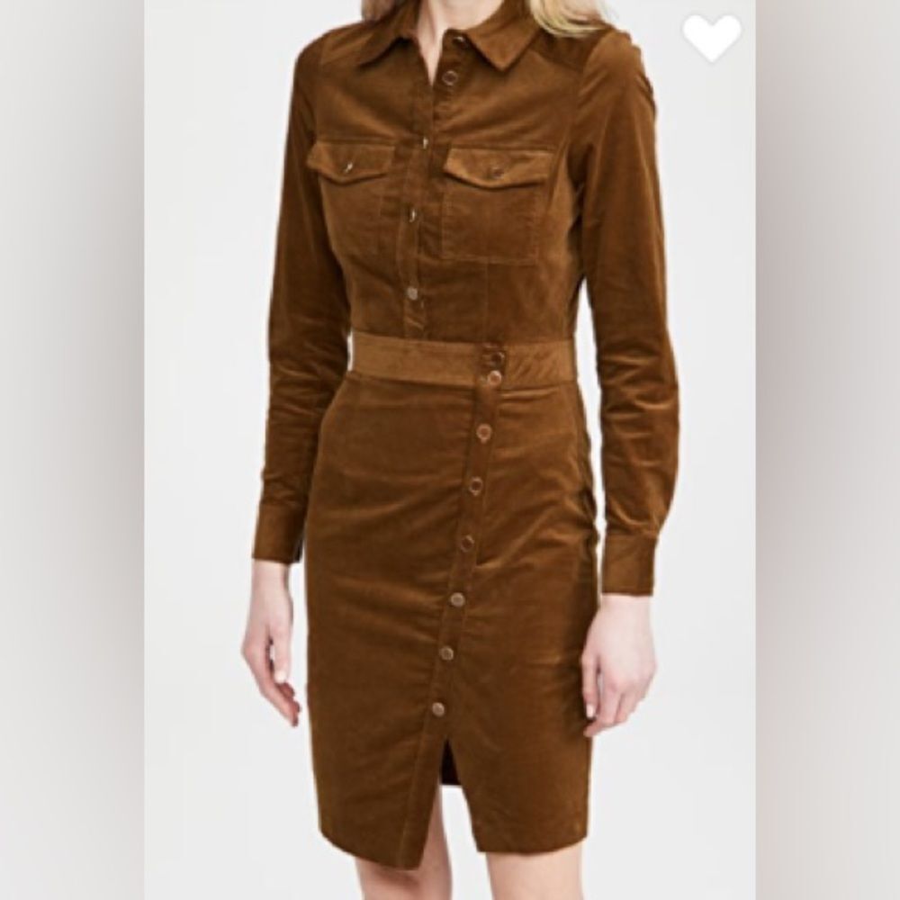Veronica Beard Brown Corduroy Asymmetrical Button Dress